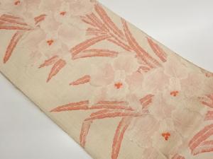 手織り紬花葉模様織出し名古屋帯